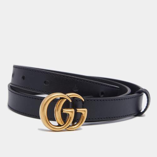 古驰gucci女士腰带|black leather gg marmont slim belt 75cm