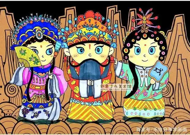 儿童画教程|趣味线描 卡通国粹——萌萌哒的京剧人物画!