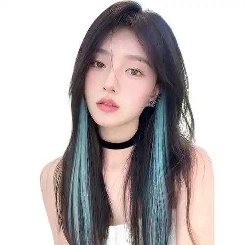 挑染假发片一片式假发粉色红色无痕真发羽毛接发彩色挂耳染假发片