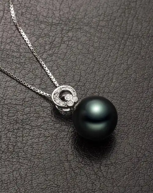 蓝色海洋白金大溪地黑珍珠钻石吊坠-玲珑(附国检证书赠925银链)lrc608