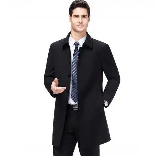 专柜品牌中长款风衣男潮2023冬季新款男士休闲风衣男士外套秋冬款纯色