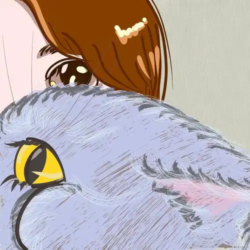 手绘抱猫的女孩