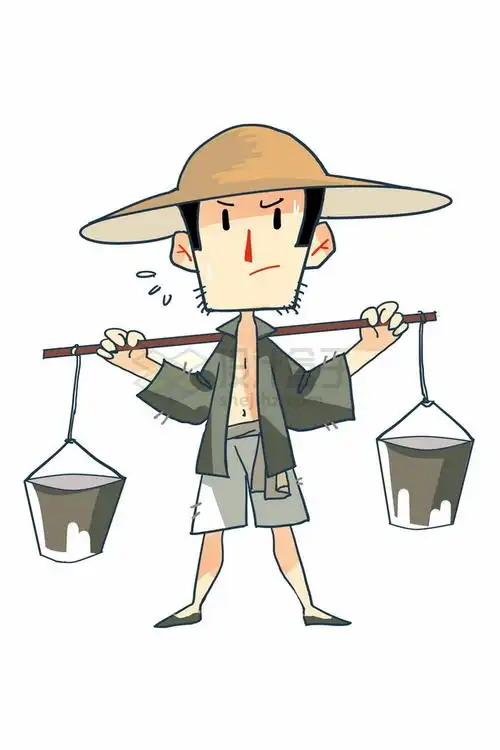 用扁担挑水的卡通农民挑担子png图片素材