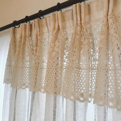 北欧亚麻蕾丝成品窗帘挂钩式轨道罗马杆两用飘窗帘阳台落地窗美式