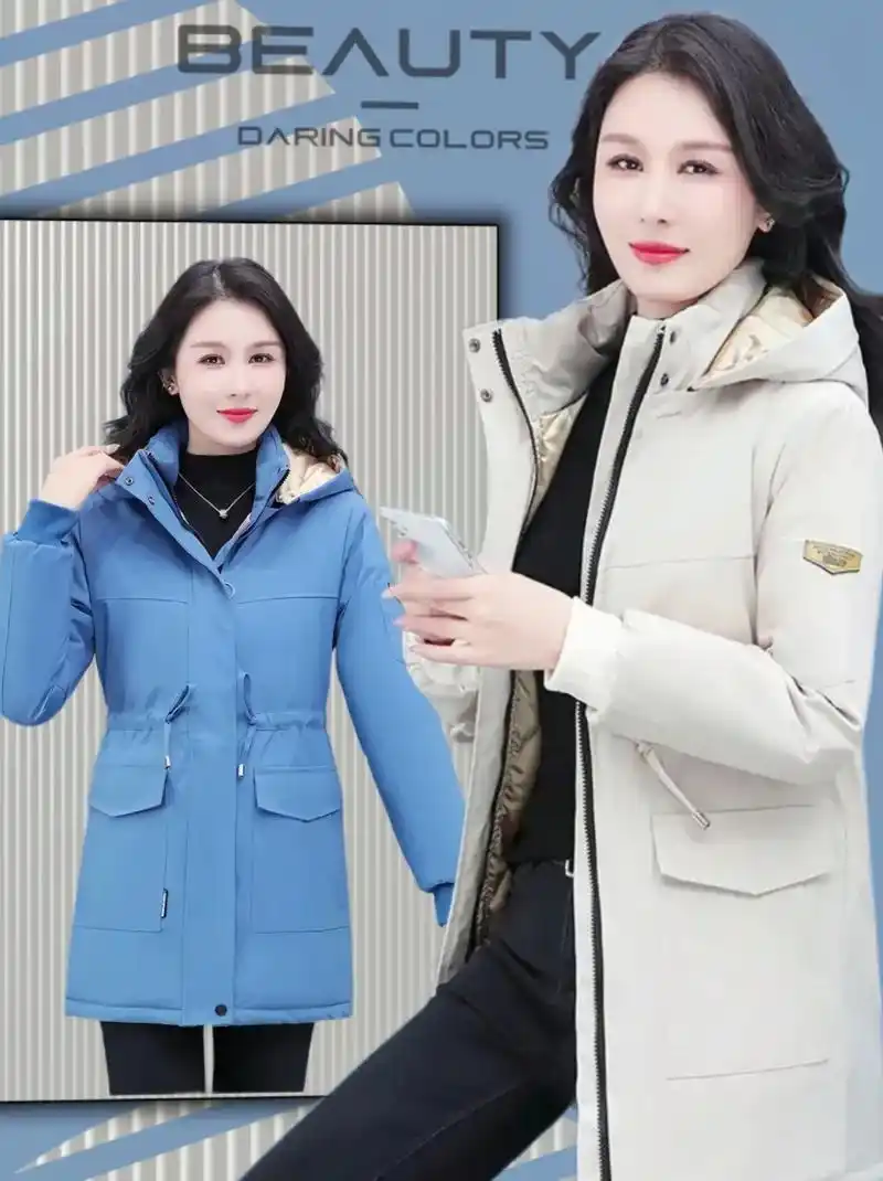 啄木鸟冬季新款中长款棉袄时尚洋气妈妈装