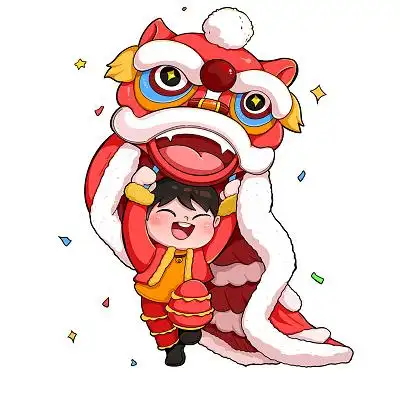 新年舞狮子卡通人物春节png素材卡通新年元素
