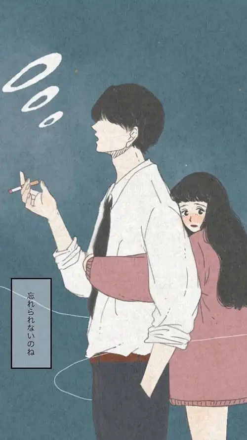 甜蜜小情侣手绘插画手机壁纸