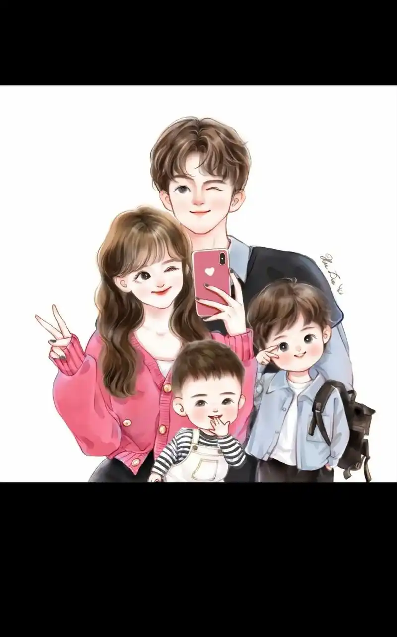 两个人终于变成了四个人 #我又来送图啦 #四口之家卡通头像