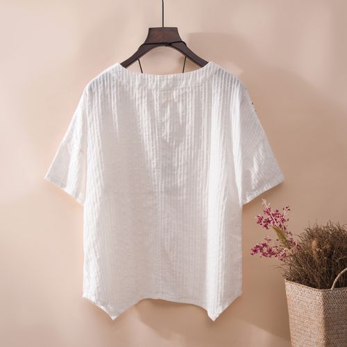 棉麻t恤亚麻料女上衣新款夏天衣服宽松休闲女装薄款绵麻短袖衬衫