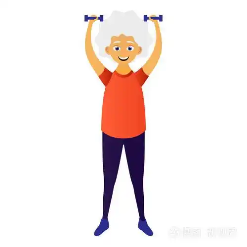 快乐的老女人穿着运动服用哑铃做健身运动可爱的祖母活跃的老人卡通