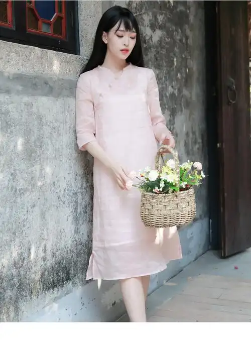 annaetter轻奢潮牌中国风苎麻改良旗袍年轻款女高端棉麻连衣裙夏季薄