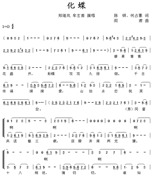 化蝶,电子琴,电子琴入门,电子琴入门教程,电子琴简谱
