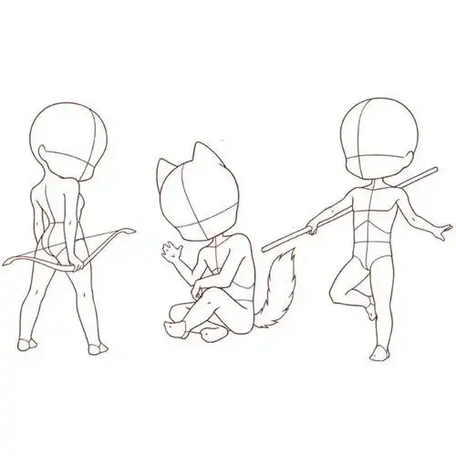 分享一组q版人体线稿素材