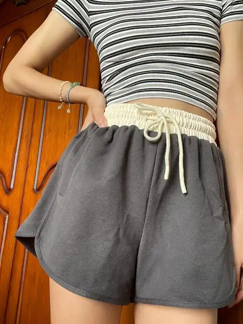 65珠地空气层~夏季新款百搭抽绳松紧腰外穿阔腿裤a字热裤女短裤 - 17