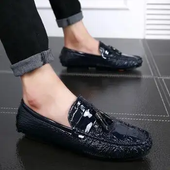 欧美漆皮男鞋社会精神小伙鞋子一脚蹬潮鞋豆豆鞋鳄鱼纹驾车英伦休闲鞋