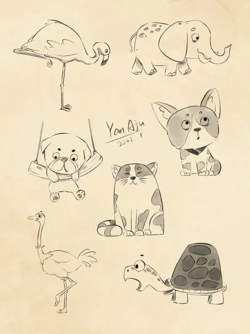 小动物速写练习,记得要先用几何形概括哦#原创插画 #proc - 抖音