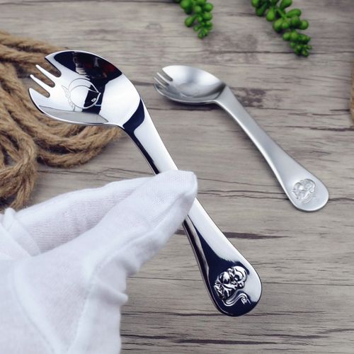 儿童餐具吃饭304不锈钢卡通叉子安全小孩宝宝训练叉勺勺子弯头叉