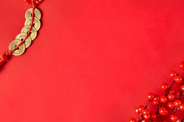 红底喜庆新春春节一角挂饰铜钱春节元素新年元宵节红色喜庆年会红包