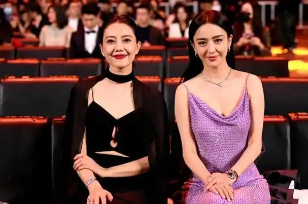 高圆圆佟丽娅合影,一个穿黑色霸气似女王,一个紫粉色甜美像少女