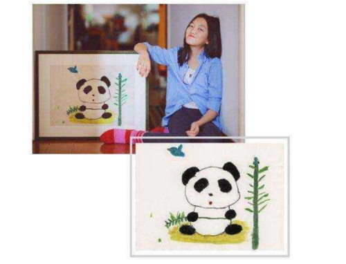 李嫣的这幅《熊猫与小鸟》还没有正式问世前,就已经制作了卡通的项链