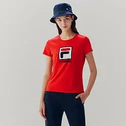 fila斐乐女装纯棉大logo运动t恤女简约舒适透气女式针织短袖衫