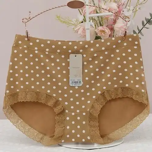 内裤小众波点女士中高腰黑色女款棉舒适蕾丝边性感三角女裤3条装