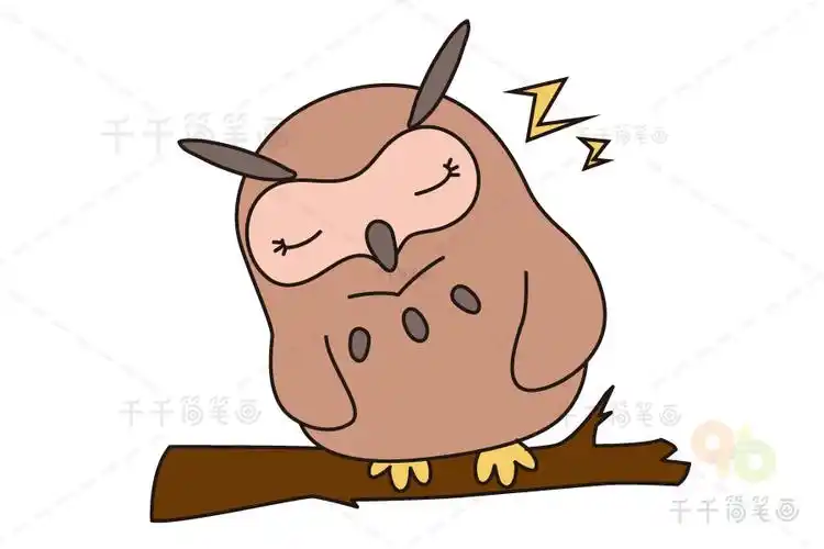 睡觉的猫头鹰简笔画图解