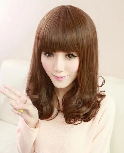 假发女 梨花头 中卷发短发 韩国微卷大波浪 修脸时尚中长发齐刘海