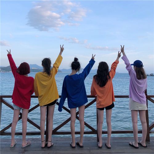 秋装糖果色6姐妹5人闺蜜装多人上衣宽松圆领卫衣女学生寝室宿舍服