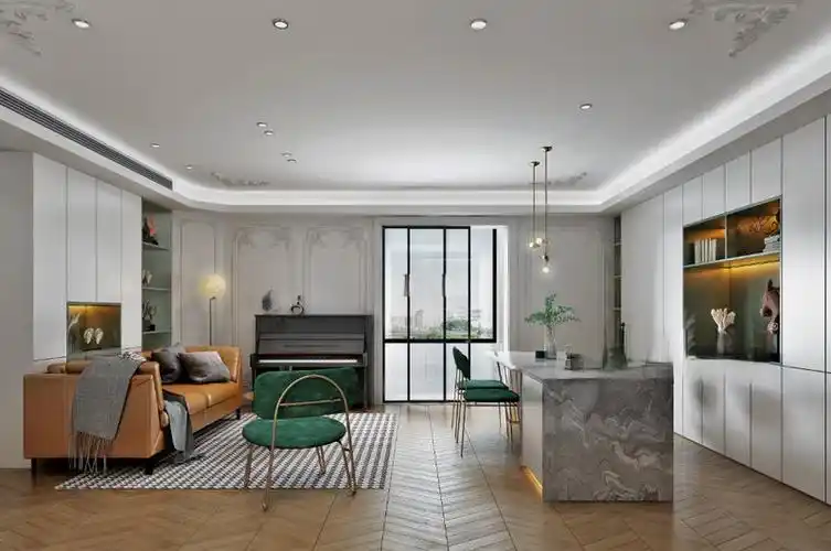 上海梅花园110平现代简约风格三居室客厅装修效果图