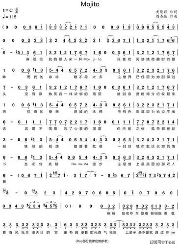有网友在和我要mojito的简谱,小编我就找到了一份,仅供参考哦!