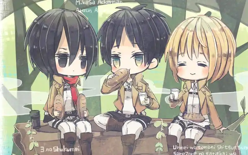 q版进击的巨人三人组可爱动漫电脑壁纸(3)