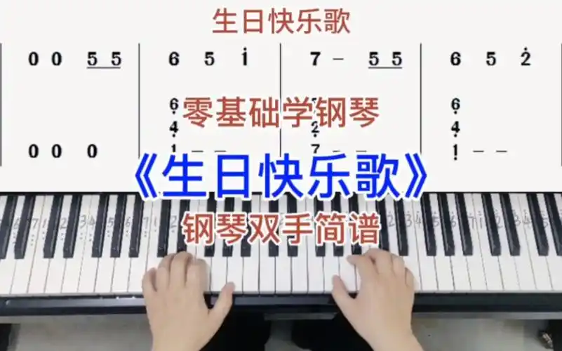 零基础学钢琴《生日快乐歌》,钢琴双手弹奏,简谱教学.