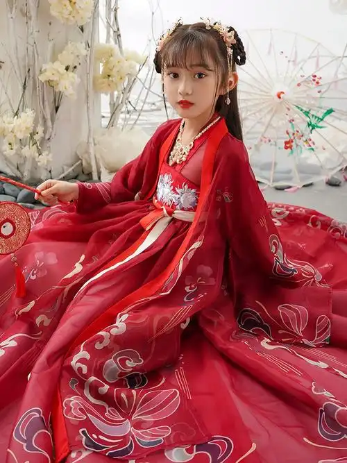 汉服女童彼岸花超仙齐胸襦裙古装儿童汉服连衣裙中国风唐装新款秋