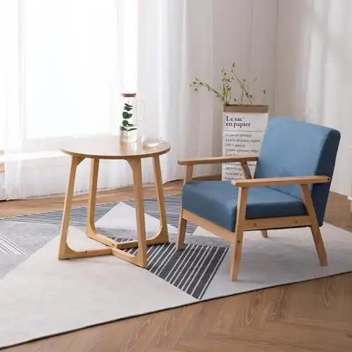 北欧风格ins风 全实木圆桌椅子组合简约复古休闲单人沙发茶几阳台定制