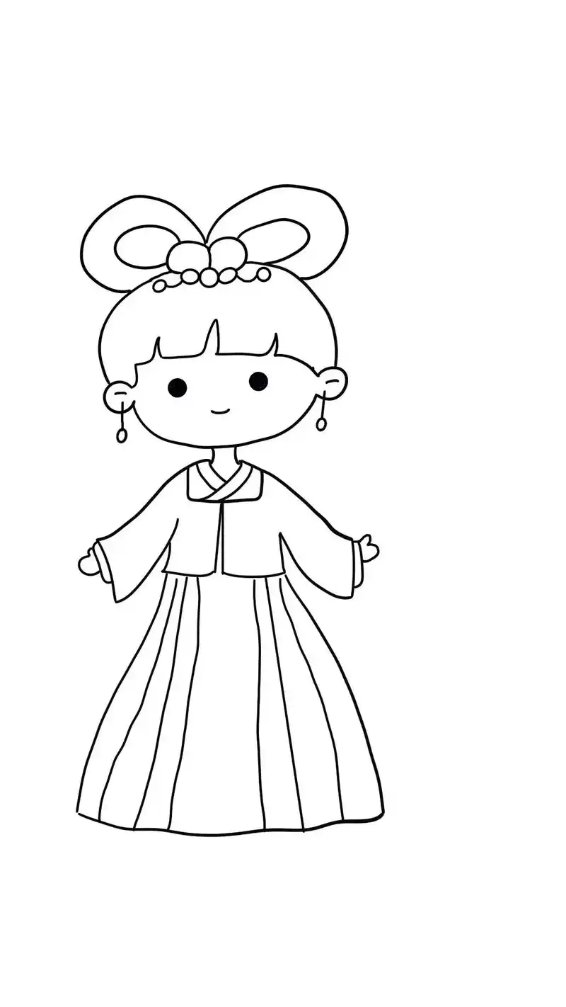 汉服提灯女孩简笔画.#元旦儿童画展 #跟我一起学画画 #一学 - 抖音