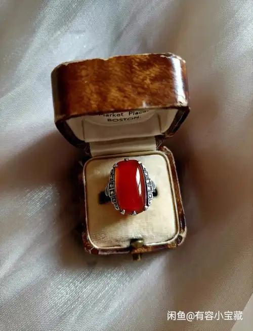 欧洲古董artdeco时期830银红玛瑙戒指