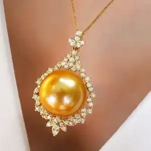 新品南洋浓金色珍珠项链纯银贝珠奢华锁骨链正圆强光大颗粒女款