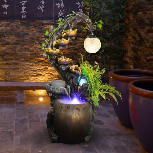 新中式喷泉室内装饰水轮风水摆设水景流水会所加湿器摆件