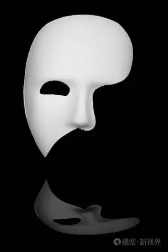 在黑色背景上被隔绝的歌剧半面罩的白色幻影