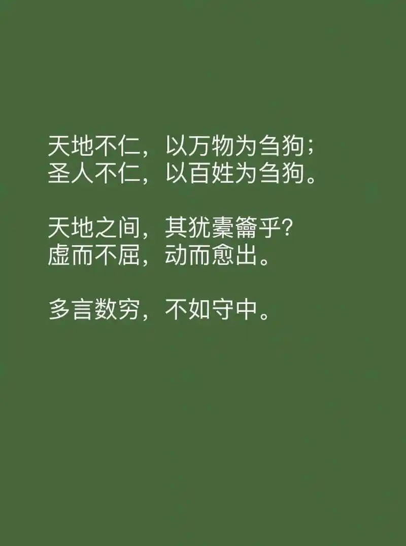 天地不仁,以万物为刍狗 语出自《道德经》第六章.