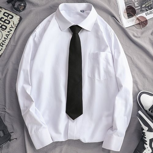 伯曼男装dk制服男长袖白衬衫领带学生韩版潮流帅气大码休闲日系衬衣
