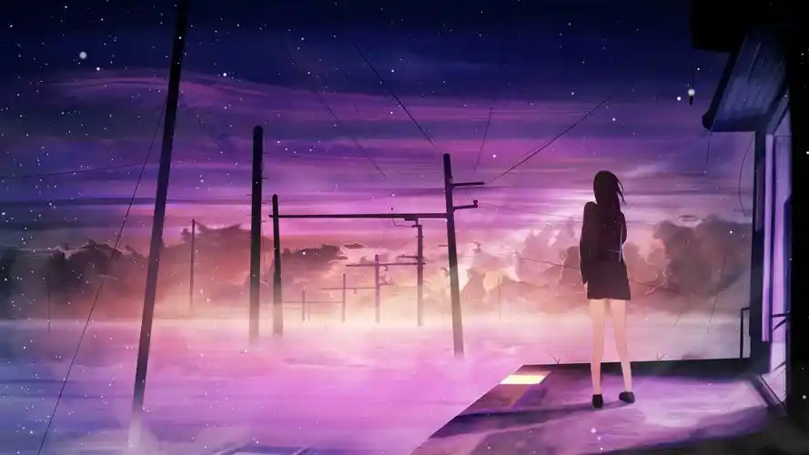 车站女生星空唯美2k动漫壁纸