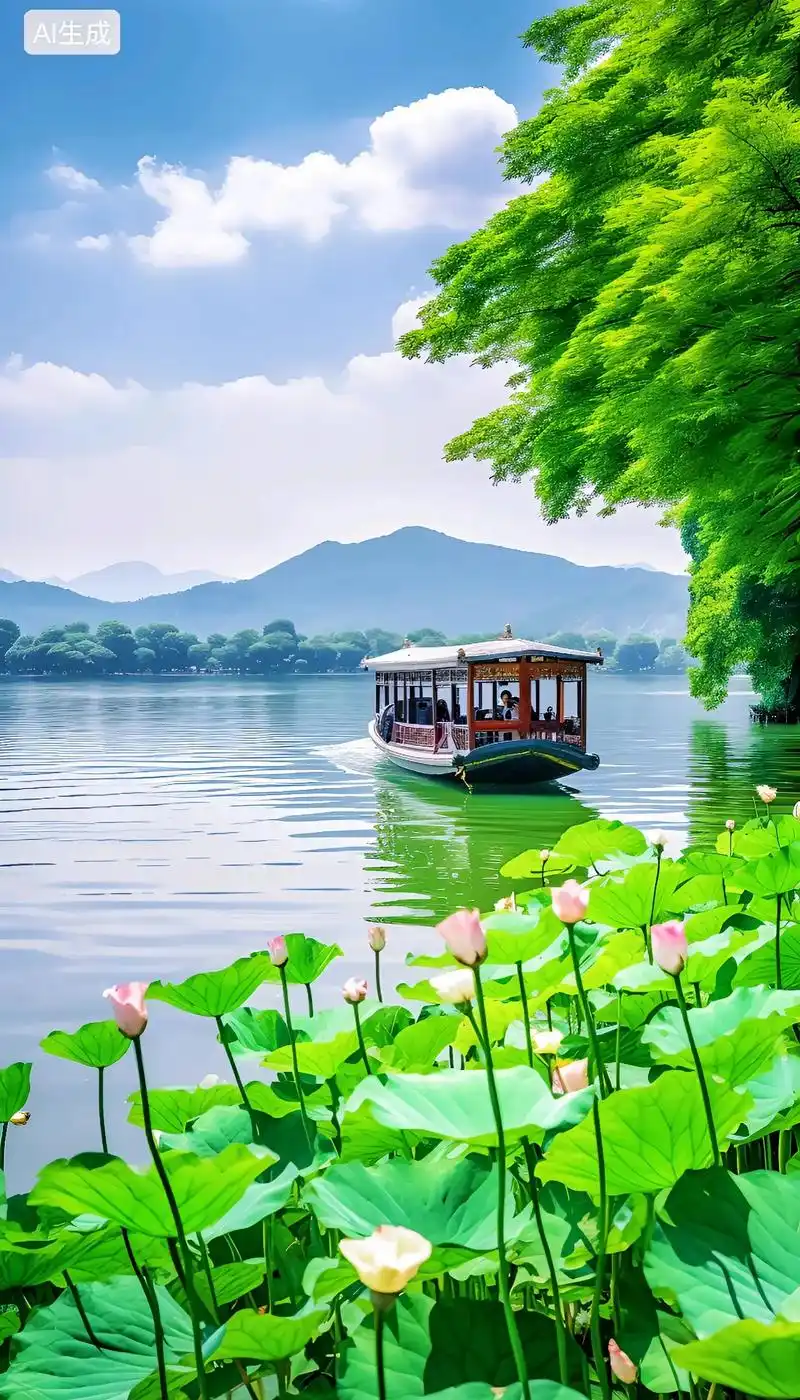 西湖美景.夏日的西湖,天空湛蓝碧透,细浪轻拍着岸边,沁人心脾 - 抖音