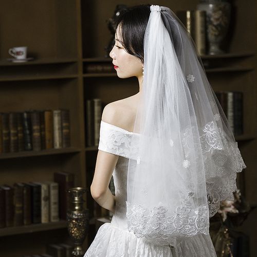 2018新款婚纱头纱韩式新娘简约超仙白色短款头纱头饰婚礼旅拍头巾