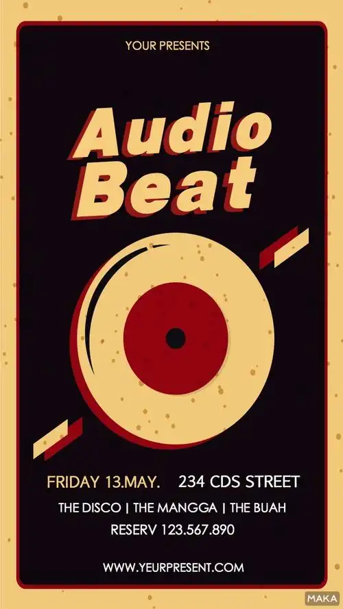 复古黑胶唱片时尚派对音乐节音乐会活动宣传海报黑色