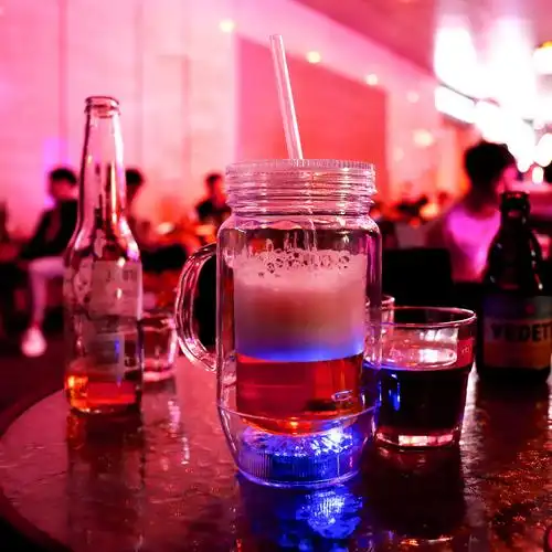 led梅森杯酒吧夜店气氛led发光杯子双层吸管啤酒杯威士忌酒水装饰