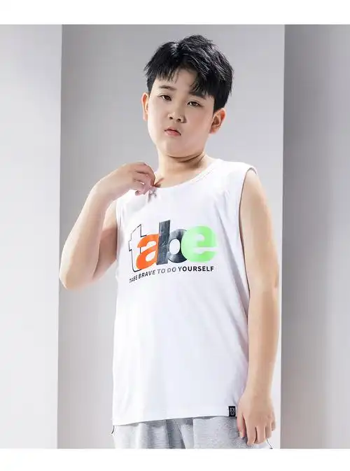 小猪托尼tabe 胖童夏季棉质背心男大童6-15岁男孩胖童装男童加肥加大