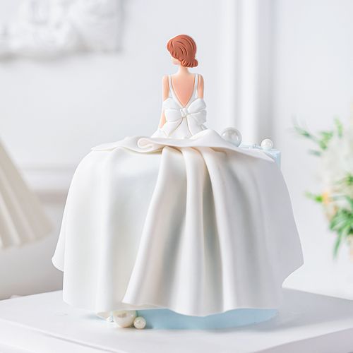 背影女神蛋糕装饰摆件创意女王婚纱唯美妈妈母亲节生日烘焙插件