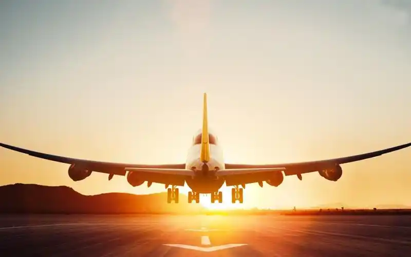 波音747-8飞机起飞,黎明,德国汉莎航空公司